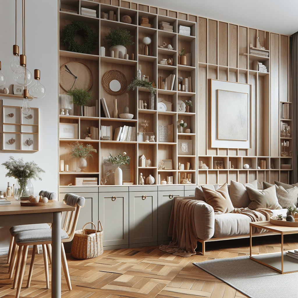 zabudowa całej ściany w salonie