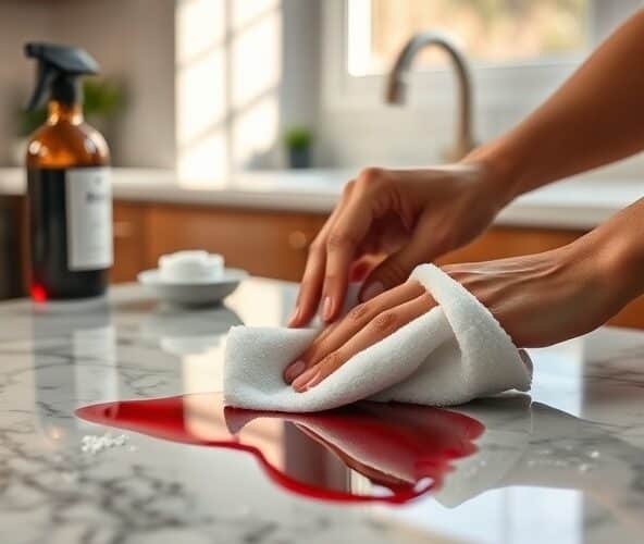 Jak szybko usunąć plamę z wina z blatu kuchennego marmuropodobnego?